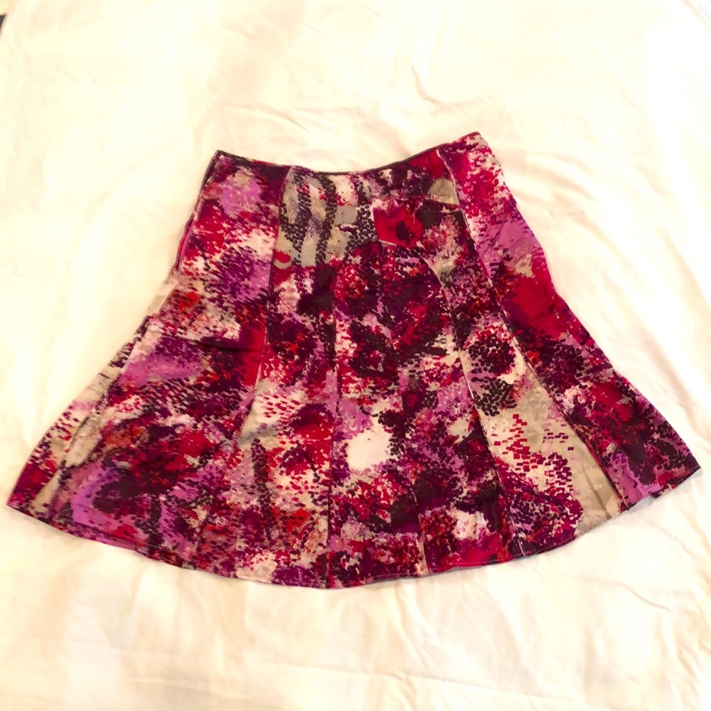 Ann Taylor, pink and purple print, A-line skirt.